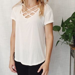 ‼️Soft and Sexy white cross neck t-shirt